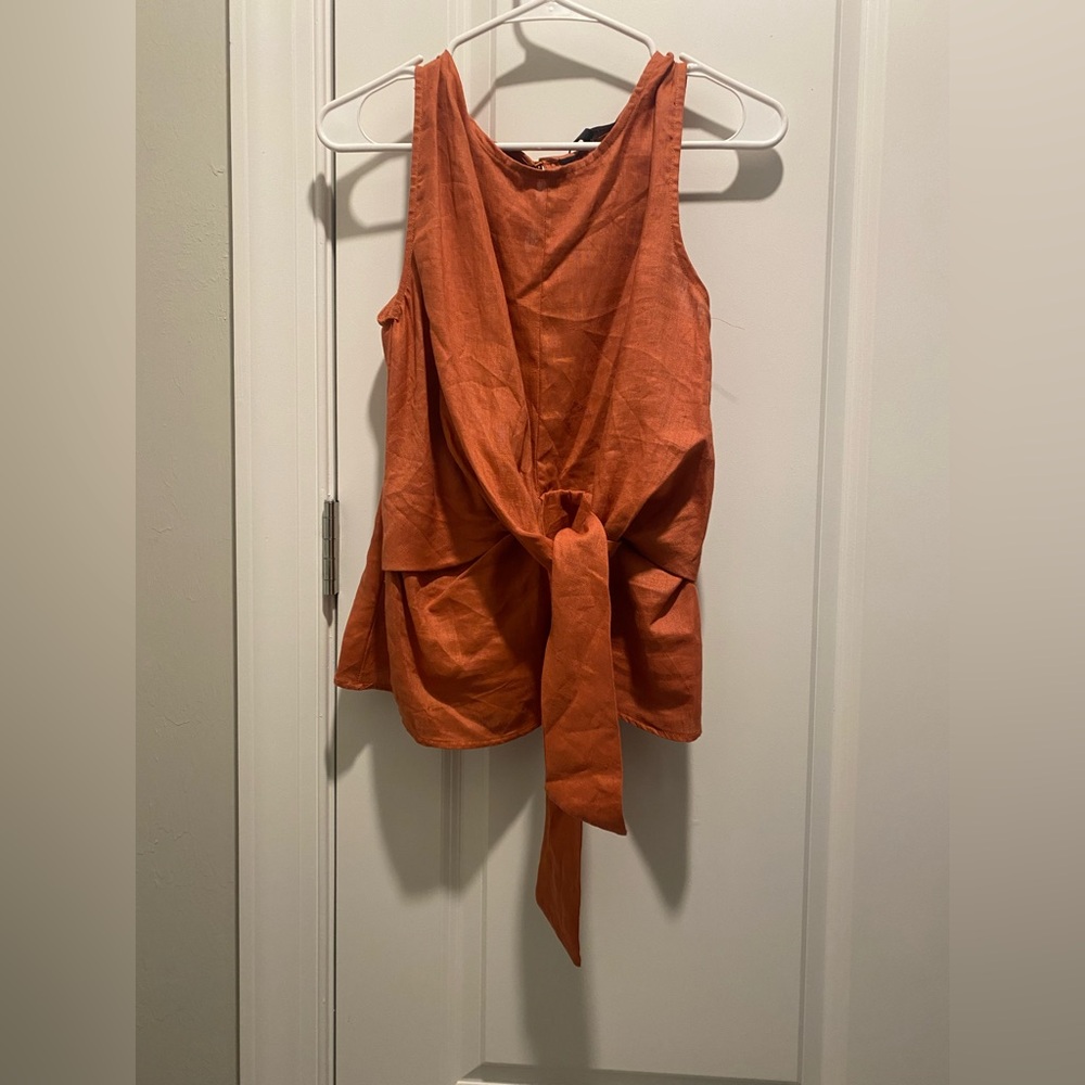 NWT Harve Benard Linen Copper Color Linen Top Tie Waist SZ M Pretty Sleeveless